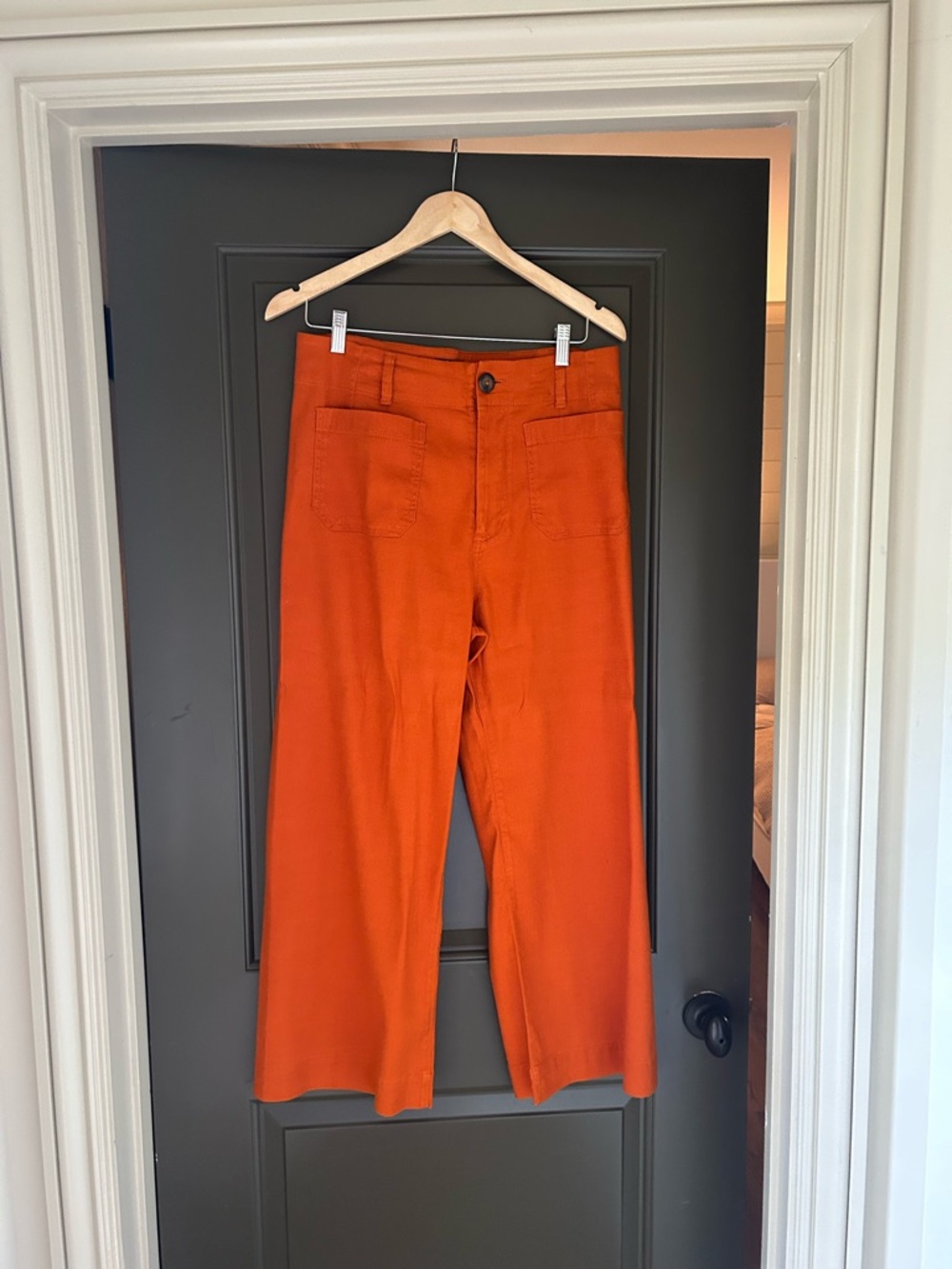 Anthropologie Maeve Colette Cropped Linen Wide-Leg Pants in Orange